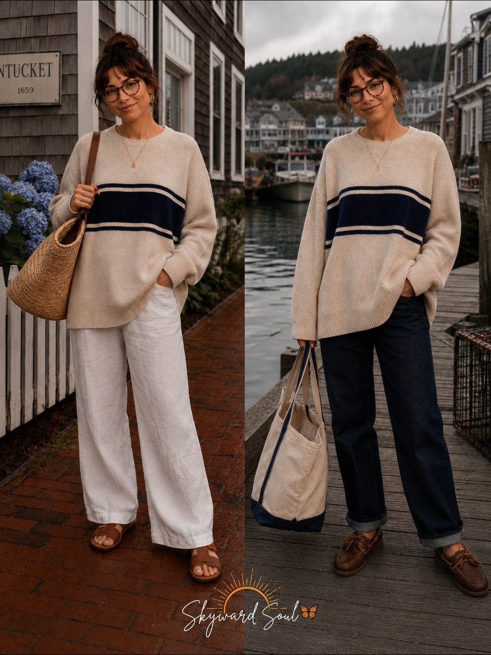 Cozy Cream Coastal Fisherman Stripe Sweater | Nautical Cream Navy Knit Pullover - Picture 2 of 7